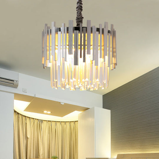 Stunning Silver/Gold Pendant Lamp With Crystal Prism - 6-Bulb Suspension For Bedroom Silver