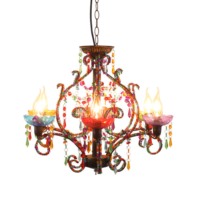 Bohemia Crystal Beaded Pendant Chandelier With 6 Lights - Copper Finish