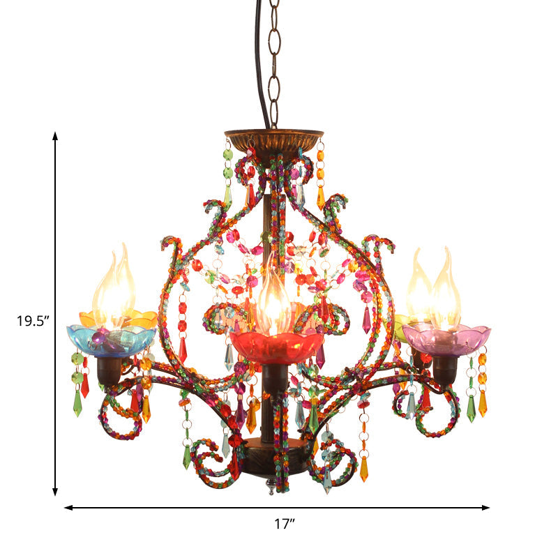 Bohemia Crystal Beaded Pendant Chandelier Light - 6-Light Copper Hanging Lamp