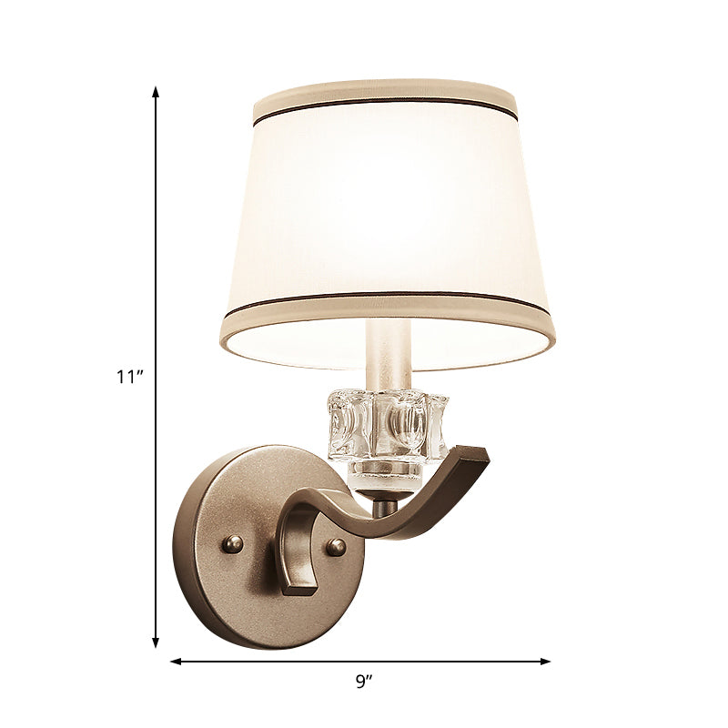 Modern Nickle Finish Wall Sconce Light With Conic Fabric Shade - Ideal For Hallway
