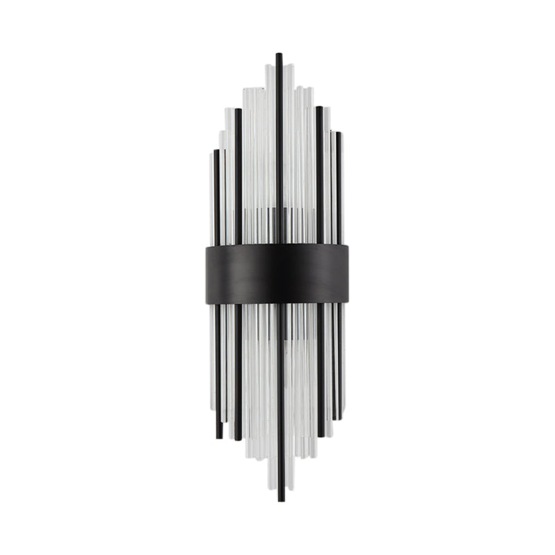 Modern Black Metal Wall Light With Prism Crystal For Living Room