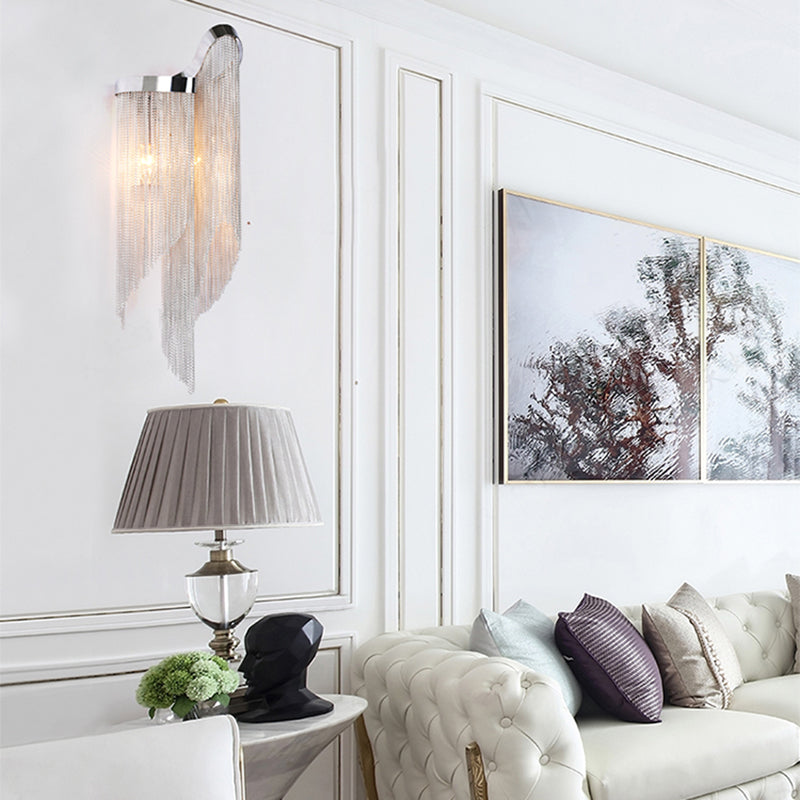 Modernist Aluminum Tassel Wall Sconce Light In Gold/Silver For Living Room Silver