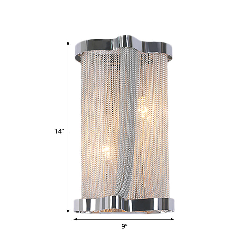Vintage Aluminum Wall Lamp With Tassel Sconce Cylinder Shade In Gold/Silver - Set Of 2 Lights