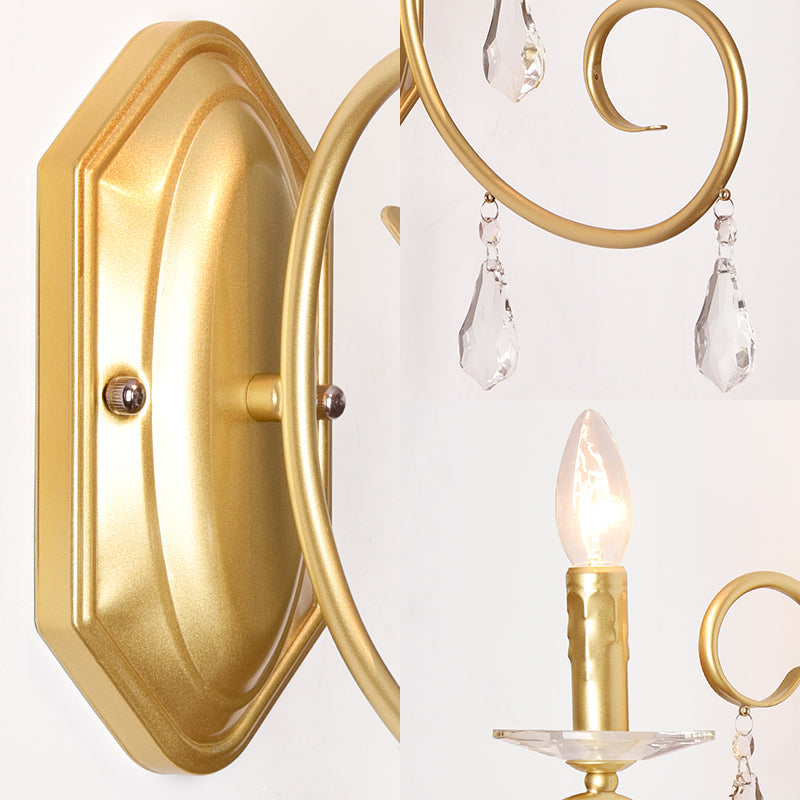 Modern Metal Wall Lamp - Elegant 1-Light Candle Sconce With Clear Crystal Deco In Gold For Corridor