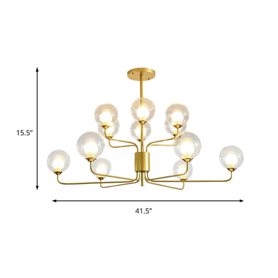 Contemporary 2-Tier Ball Clear Glass Chandelier with Radial Design - 8/12/18 Lights - Black/Gold Hanging Light Fixture