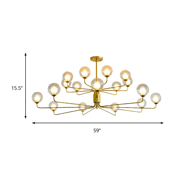 Contemporary 2-Tier Ball Clear Glass Chandelier with Radial Design - 8/12/18 Lights - Black/Gold Hanging Light Fixture