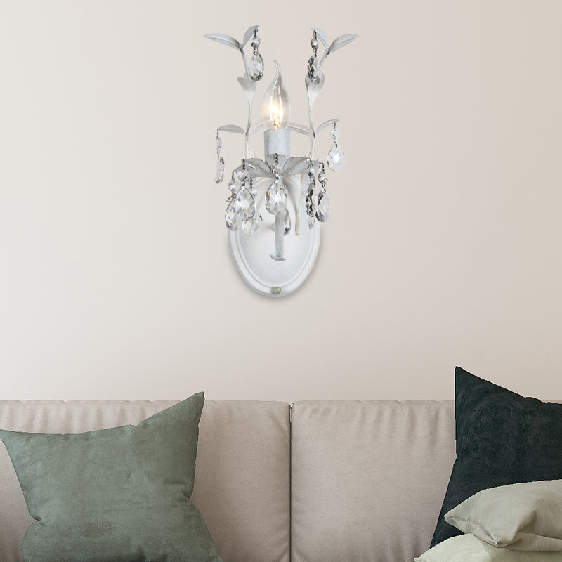 Modern Metallic Wall Light Fixture: Bare Bulb 1/2-Light Sconce With Crystal And Leaf Decoration