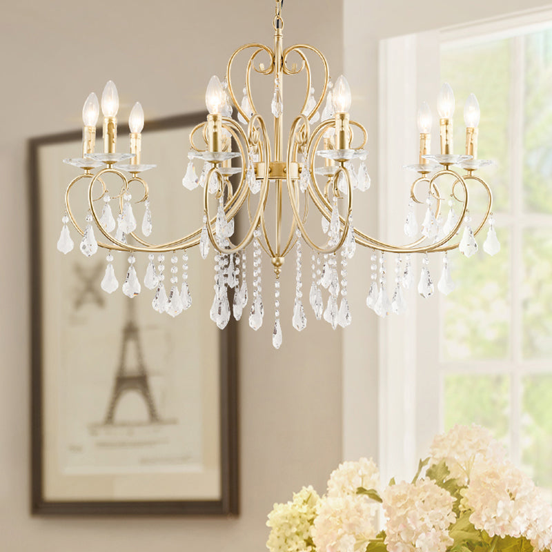 Modern Style Hanging Candle Lamp with Crystal Accent, 3/6 Lights Chandelier in Gold