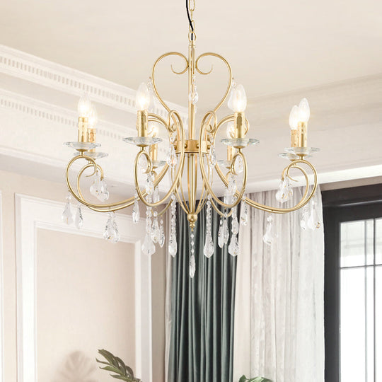 Gold Candle Chandelier With Clear Crystal Accents - Modern Style 3/6 Lights 8 /