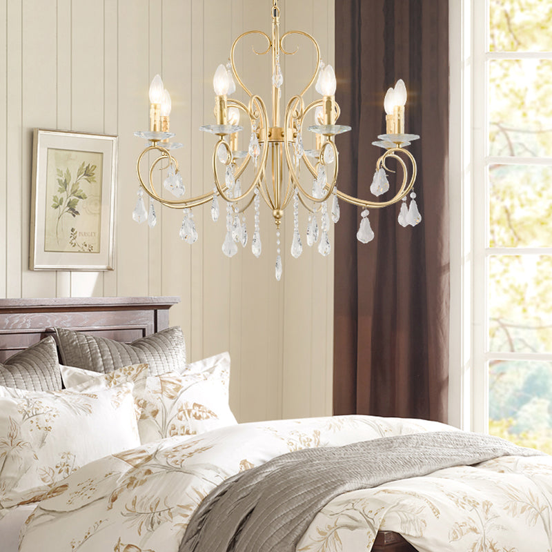 Gold Candle Chandelier With Clear Crystal Accents - Modern Style 3/6 Lights