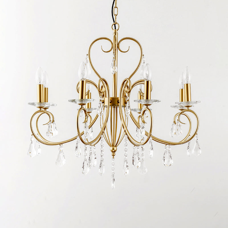Gold Candle Chandelier With Clear Crystal Accents - Modern Style 3/6 Lights