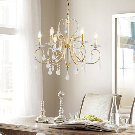 Gold Candle Chandelier With Clear Crystal Accents - Modern Style 3/6 Lights 6 /