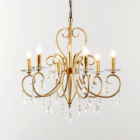 Gold Candle Chandelier With Clear Crystal Accents - Modern Style 3/6 Lights
