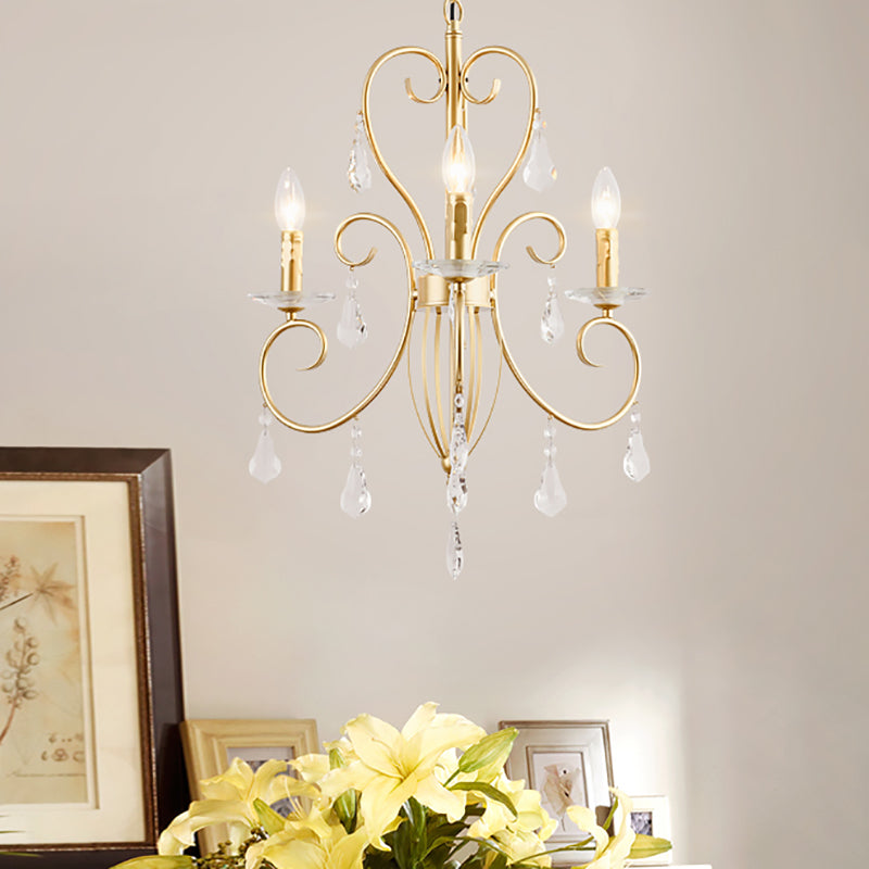 Gold Candle Chandelier With Clear Crystal Accents - Modern Style 3/6 Lights 3 /