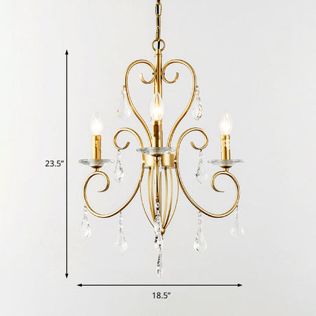 Gold Candle Chandelier With Clear Crystal Accents - Modern Style 3/6 Lights