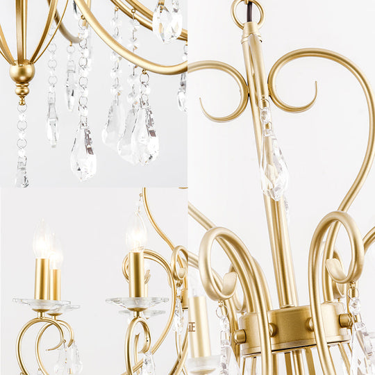 Modern Style Hanging Candle Lamp with Crystal Accent, 3/6 Lights Chandelier in Gold