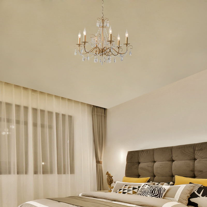Modern Crystal Pendant Lighting With Beads And Candle - 3/6 Lights 6 / Champagne