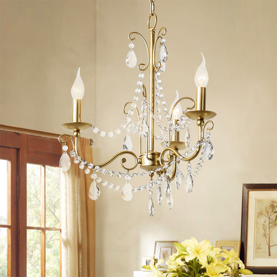 Modern Crystal Pendant Lighting With Beads And Candle - 3/6 Lights 3 / Champagne