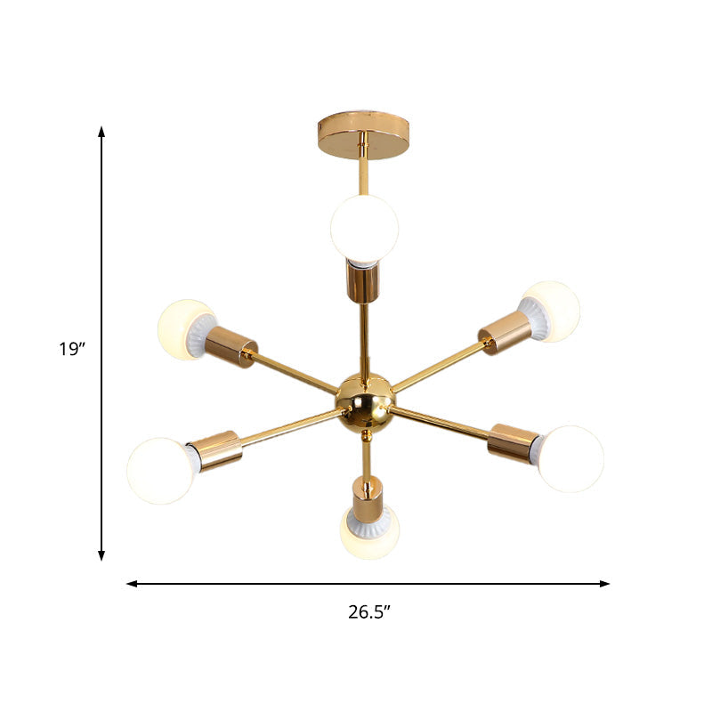 Modern Metal Starburst Chandelier Light - 6/10/12 Lights 26/38.5 Wide Gold Finish Bare Bulb Hanging