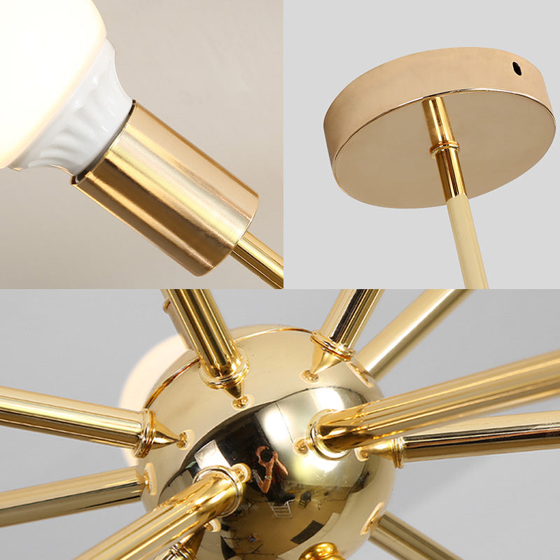 Modern Metal Starburst Chandelier Light - 6/10/12 Lights 26/38.5 Wide Gold Finish Bare Bulb Hanging