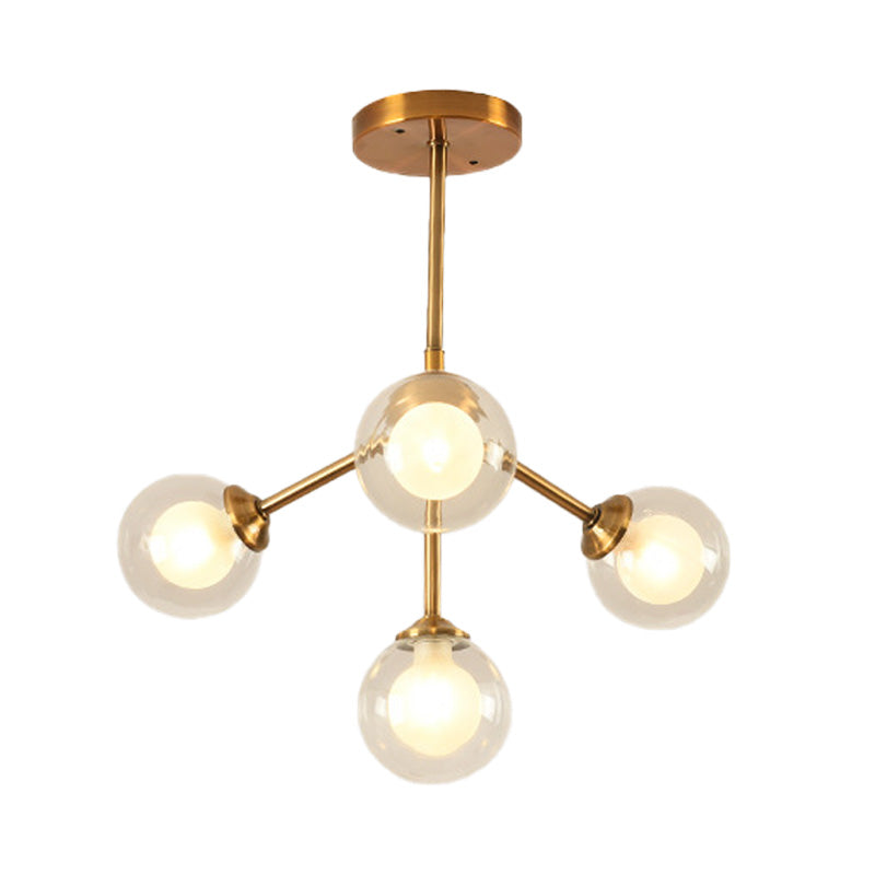 Sleek Sputnik Metal Chandelier With Clear Glass Sphere Shades - 4/7/10 Lights For Contemporary