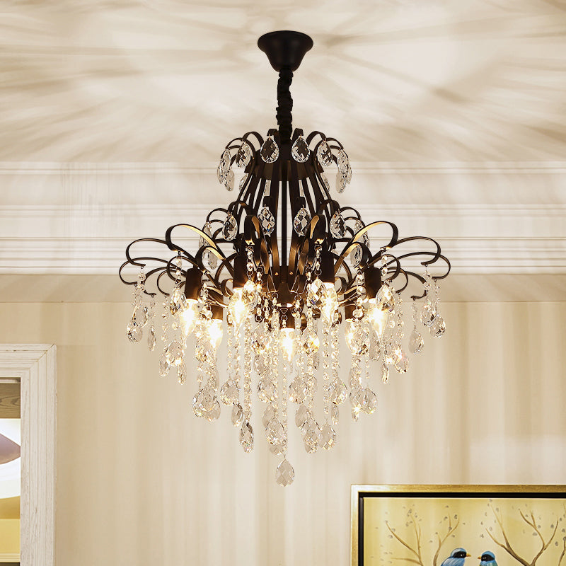 Modernist Crystal Chandelier Pendant Light with 3/6 Heads in Black/Gold - Perfect for Bedroom