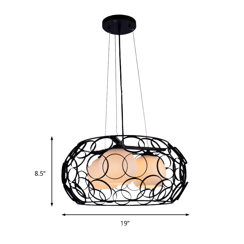 Contemporary Glass Chandelier - 3 White Lights With Cage Design