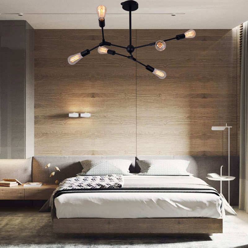 Modern Bedroom Chandelier With Sputnik Metal Shade And Bare Bulb: 6/8/9 Light Hanging Fixture 6 /