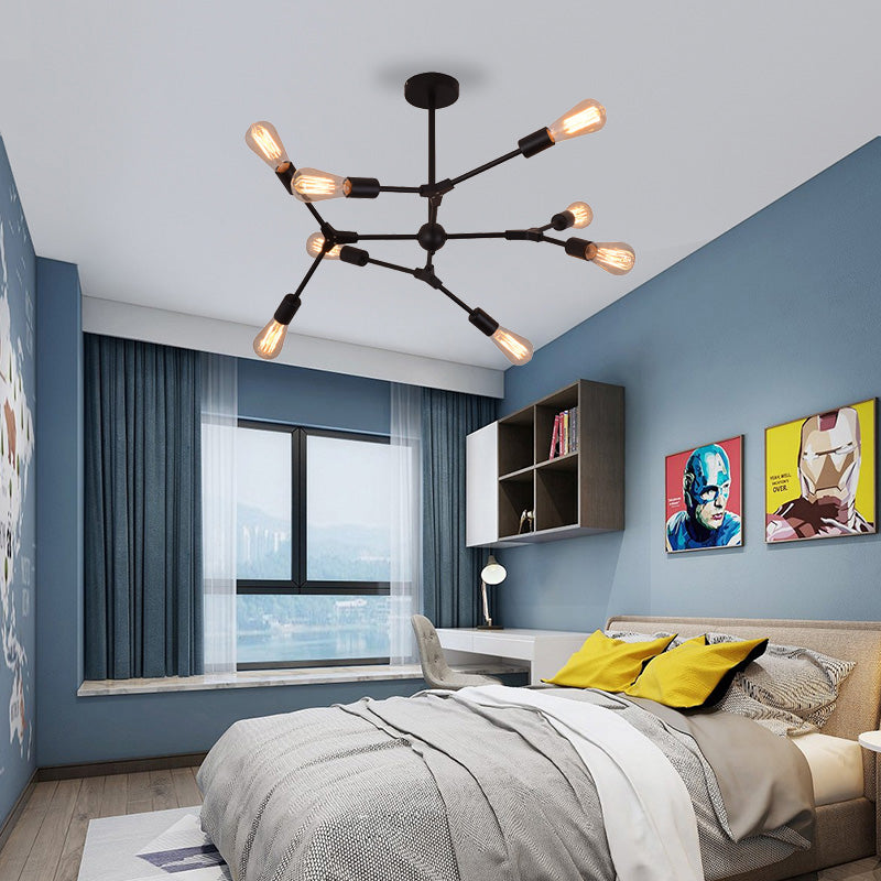 Modern Bedroom Chandelier With Sputnik Metal Shade And Bare Bulb: 6/8/9 Light Hanging Fixture