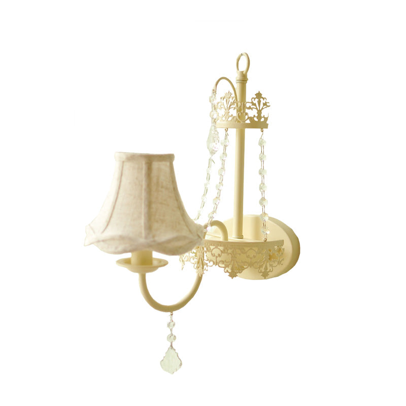 Modern Metal Bell/Candle Wall Mount Lamp: 1-Light Sconce Fixture With Crystal Bead Yellow