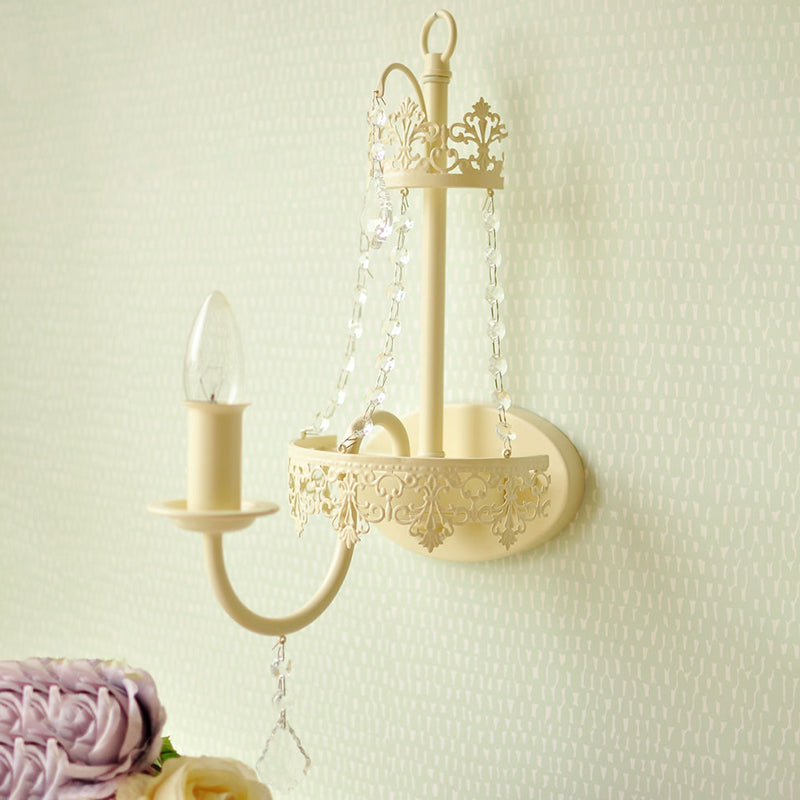 Modern Metal Bell/Candle Wall Mount Lamp: 1-Light Sconce Fixture With Crystal Bead Yellow White /