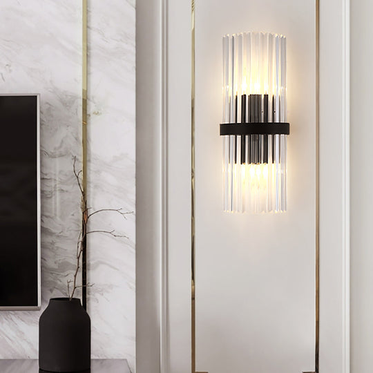 Modernist Half-Light Pipe Wall Sconce Lamp: Metal & Crystal Black Finish Perfect For Dining Room