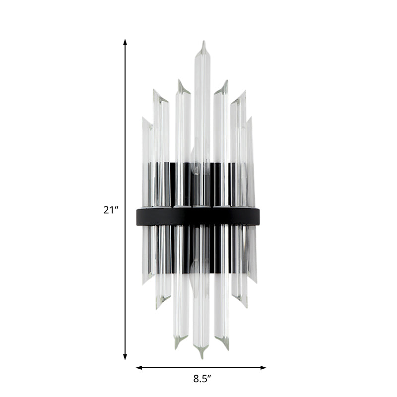 Crystal Prism Sconce Light: Contemporary 1/2-Pack Lamp With Square Black Backplate