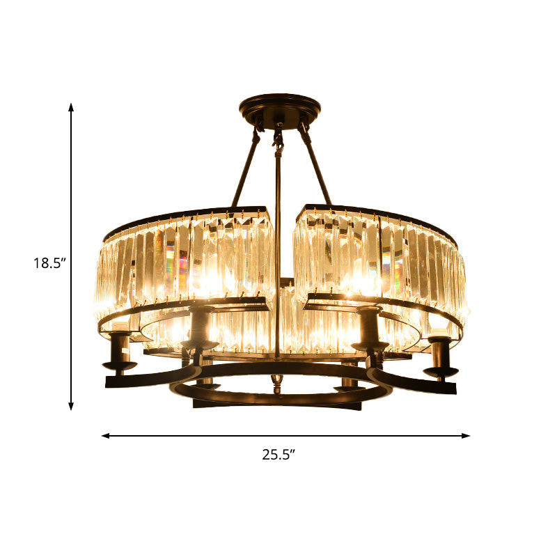 Contemporary Crystal Chandelier: Drum Shape 6/8/10 Lights Black/Gold Hanging Pendant Lamp