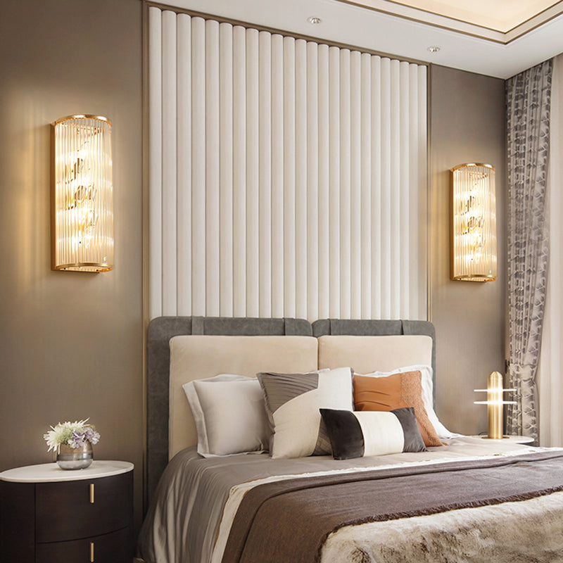 Modern Gold Metal Wall Sconce With Crystalline Multi Light For Bedroom