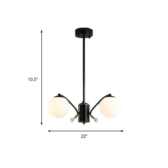 Black Curved Arm Chandelier With White Glass Ball Modern Hanging Ceiling Light (3/5/9 Lights)
