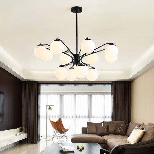Black Curved Arm Chandelier With White Glass Ball Modern Hanging Ceiling Light (3/5/9 Lights) 12 /