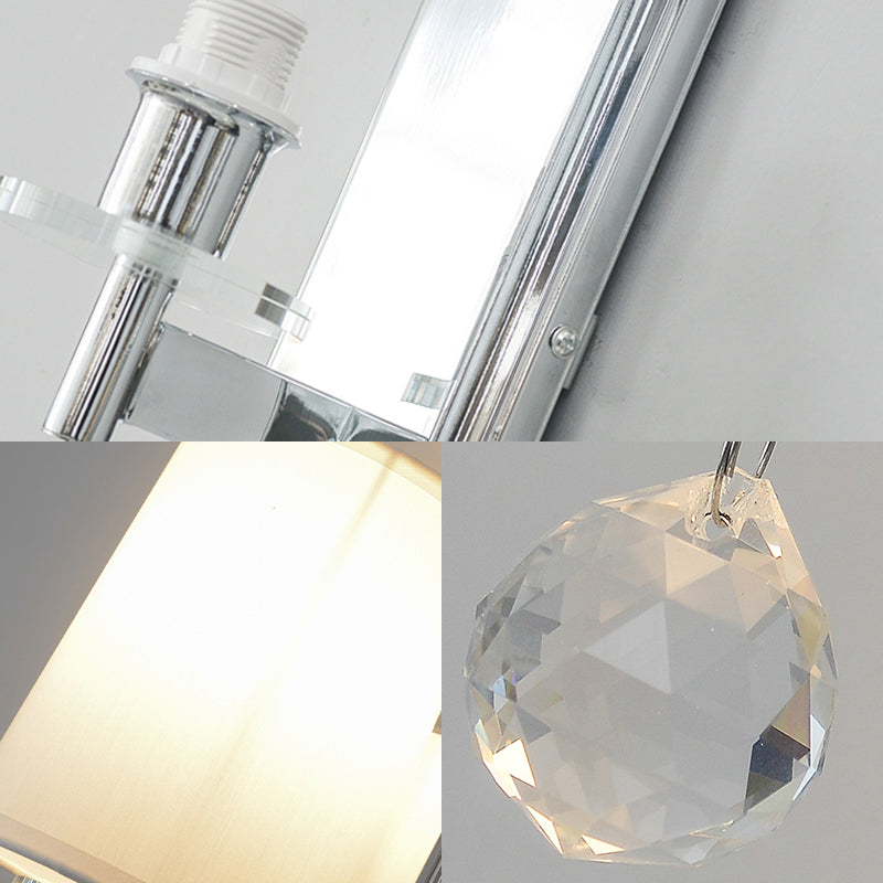 Modern Style Fabric Cone Wall Light With Crystal Ball Deco - 1 Head Chrome Sconce