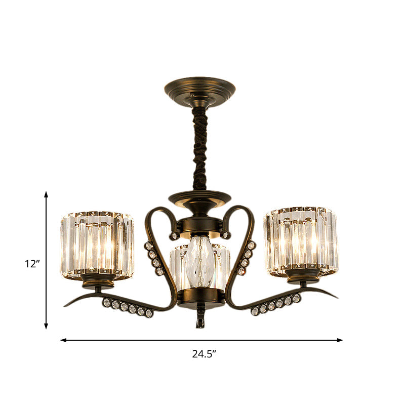 Vintage Style Crystal Drum Chandelier - Elegant Black Suspension Light For Dining Room