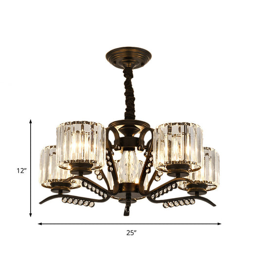 Vintage Style Black Crystal Drum Chandelier - 3/5 Head Suspension Lamp for Dining Room