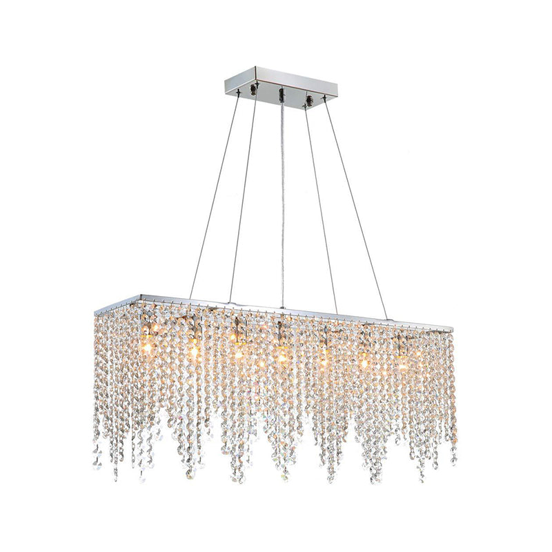 Crystal Clear 8-Light Linear Pendant Ceiling Light In Chrome Finish: Modern Elegance For Any Space
