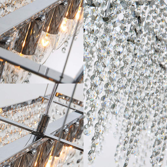 Crystal Clear 8-Light Linear Pendant Ceiling Light In Chrome Finish: Modern Elegance For Any Space