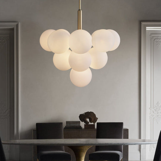 Contemporary Glass Chandelier Lamp - 5/13 Lights Spherical Design White Ball Pendant Light 13 /