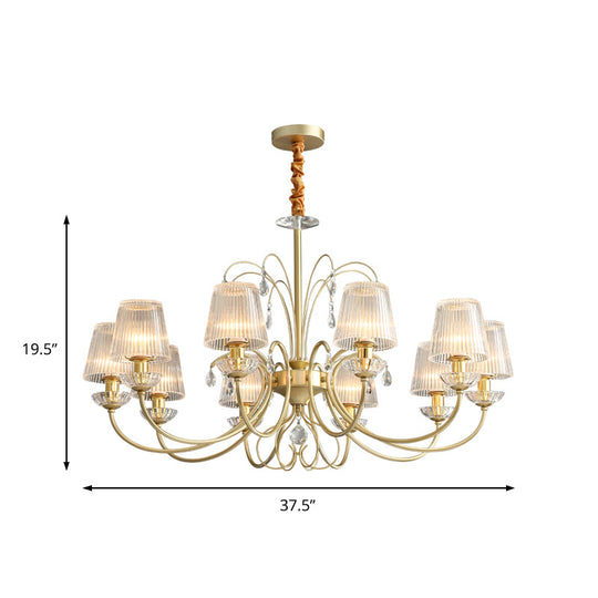 Modern Gold Ribbed Glass Cone Chandelier with 6/8/10 Lights - Elegant Hanging Ceiling Light for Living Room