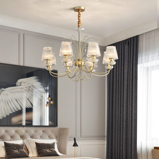 Modern Gold Cone Chandelier Lamp With Clear Ribbed Glass - 6/8/10 Lights Ideal For Living Room 8 /