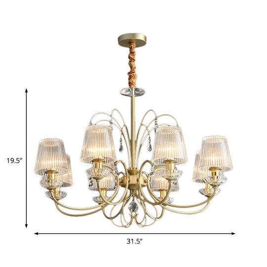 Modern Gold Ribbed Glass Cone Chandelier with 6/8/10 Lights - Elegant Hanging Ceiling Light for Living Room