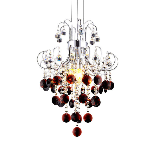 Burgundy Crystal Pendant Light with Chrome Finish - 4 Light Modern Chandelier for Bedroom