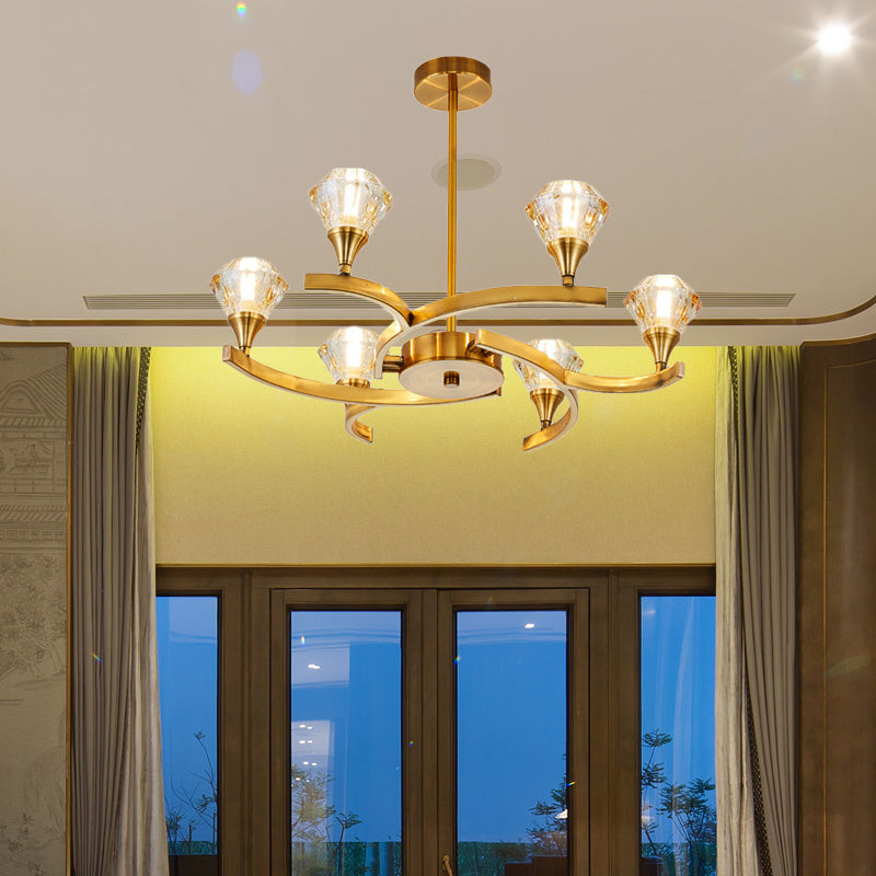 Sputnik Design Diamond Crystal Chandelier - Modern 6/8/10 Light Chrome/Gold Ceiling Fixture 6 / Gold