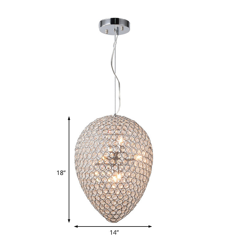 Contemporary Chrome Beaded Pendant Light With Teardrop Shade - Modern Crystal Chandelier Lamp