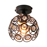 Modern Black Metal Semi Flush Pendant Light With Clear Crystal Deco - Dome Shade Ceiling Mounted